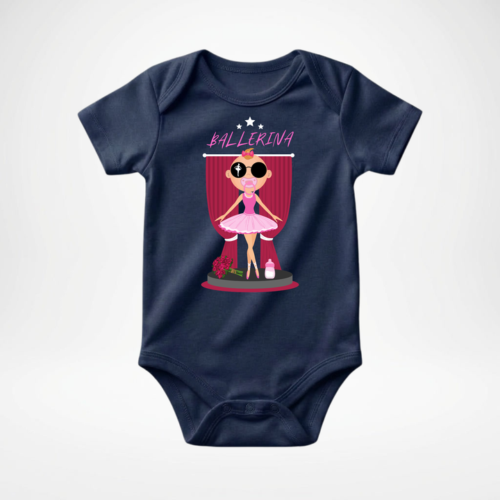 Navy blauer Baby Body kurzarm für Mädchen mit Ballerina- Motiv, süßer Babybody aus Baumwolle mit Prima Ballerina- Design von der Baby- &amp; Kleinkind- Brand TIMMY &amp; MIMMY