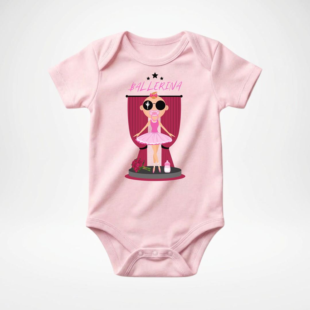 Rosa Baby Body kurzarm für Mädchen mit Ballerina- Motiv, süßer Babybody aus Baumwolle mit Prima Ballerina- Design von der Baby- &amp; Kleinkind- Brand TIMMY &amp; MIMMY