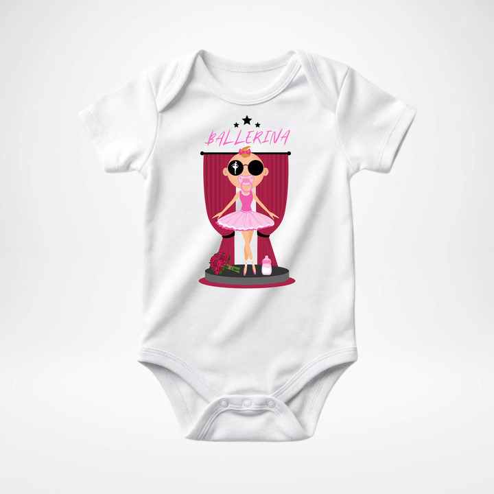 Weißer Baby Body kurzarm für Mädchen mit Ballerina- Motiv, süßer Babybody aus Baumwolle mit Prima Ballerina- Design von der Baby- &amp; Kleinkind- Brand TIMMY &amp; MIMMY