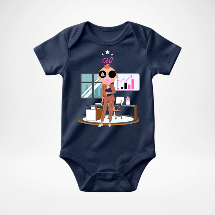 Navy blauer Baby Body kurzarm für Mädchen mit CEO- Motiv, cooler Babybody aus Baumwolle mit Business- Design von der Baby- &amp; Kleinkind- Brand TIMMY &amp; MIMMY