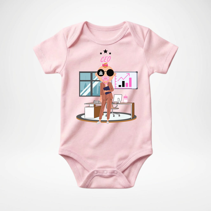 Rosa Baby Body kurzarm für Mädchen mit CEO- Motiv, cooler Babybody aus Baumwolle mit Business- Design von der Baby- &amp; Kleinkind- Brand TIMMY &amp; MIMMY