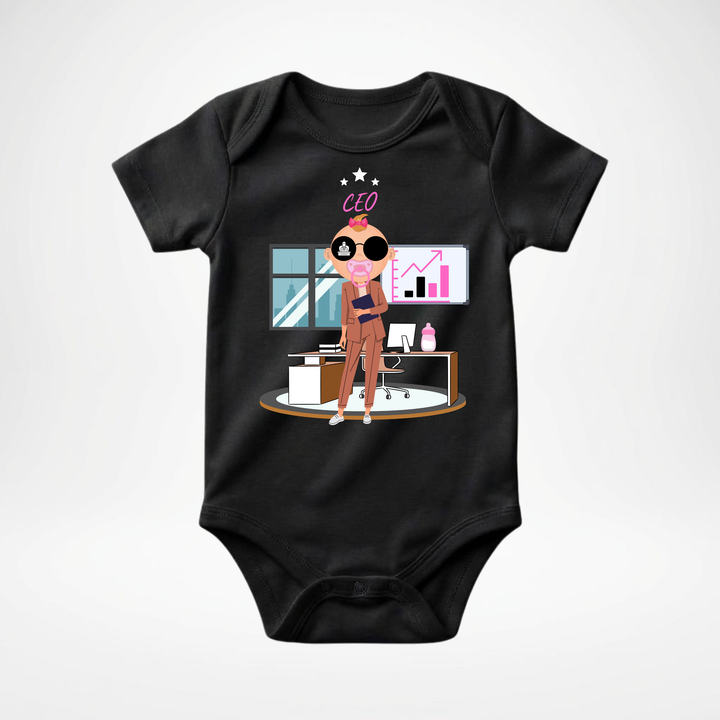 Schwarzer Baby Body kurzarm für Mädchen mit CEO- Motiv, cooler Babybody aus Baumwolle mit Business- Design von der Baby- &amp; Kleinkind- Brand TIMMY &amp; MIMMY