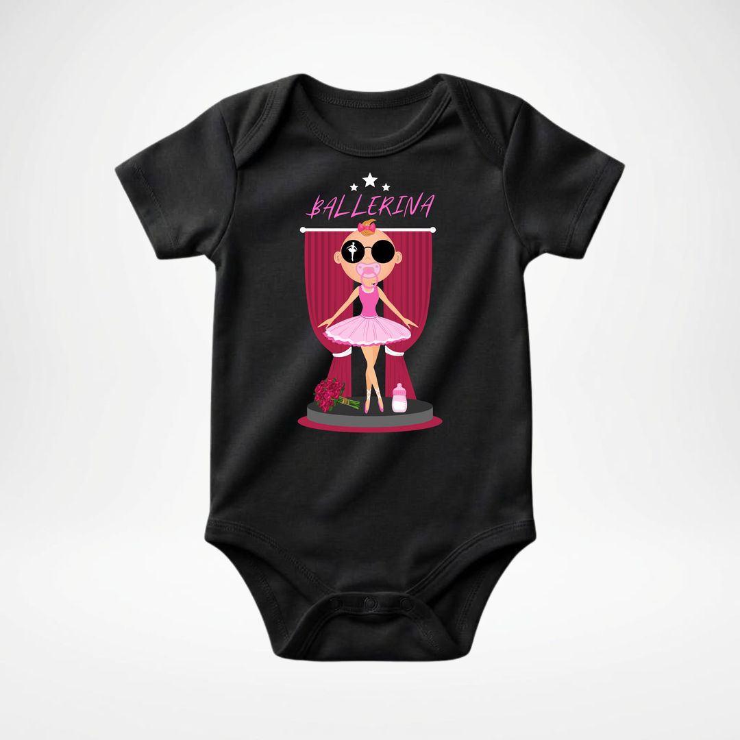 Schwarzer Baby Body kurzarm für Mädchen mit Ballerina- Motiv, süßer Babybody aus Baumwolle mit Prima Ballerina- Design von der Baby- &amp; Kleinkind- Brand TIMMY &amp; MIMMY