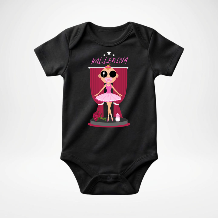 Schwarzer Baby Body kurzarm für Mädchen mit Ballerina- Motiv, süßer Babybody aus Baumwolle mit Prima Ballerina- Design von der Baby- &amp; Kleinkind- Brand TIMMY &amp; MIMMY