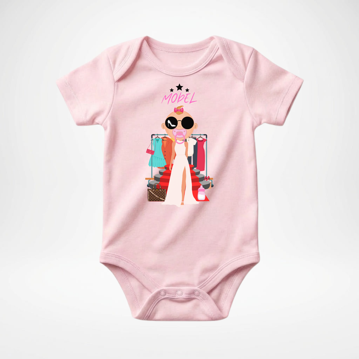 Rosa Baby Body kurzarm für Mädchen mit Model Motiv, stylischer Babybody aus Baumwolle mit Fashion- Design von der Baby-&amp; Kleinkind Brand TIMMY &amp; MIMMY