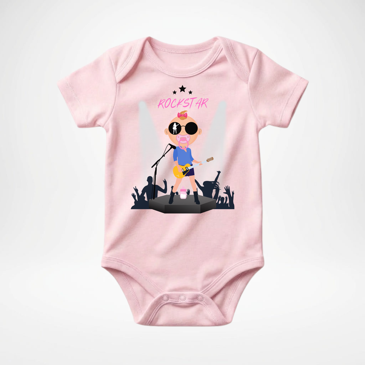 Rosa Baby Body kurzarm für Mädchen mit Rockstar Motiv, cooler Babybody aus Baumwolle mit Rock and Roll- Design von der Baby-&amp; Kleinkind Brand TIMMY &amp; MIMMY