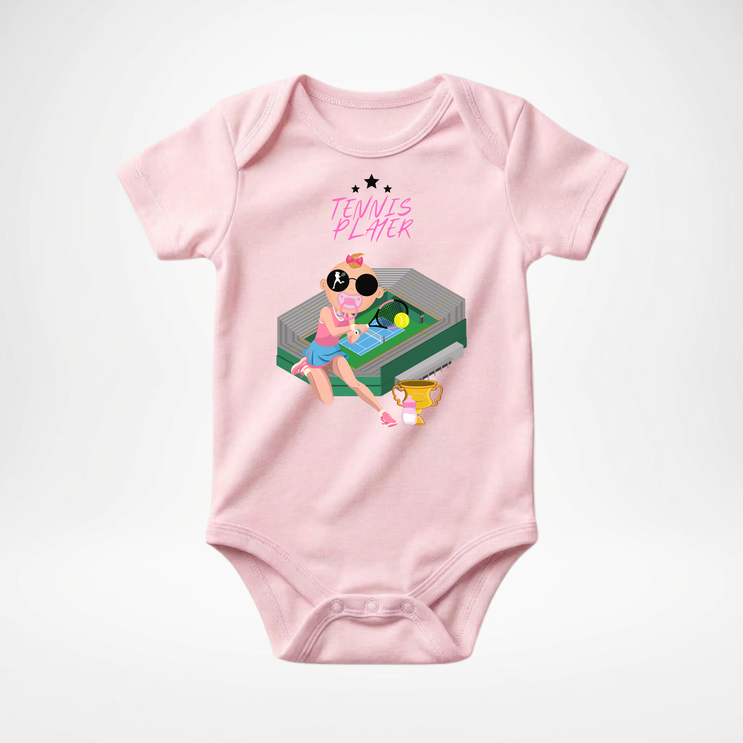 Rosa Baby Body kurzarm für Mädchen mit Tennis- Motiv, cooler Babybody aus Baumwolle mit Tennis Player- Design von der Baby- &amp; Kleinkind- Brand TIMMY &amp; MIMMY