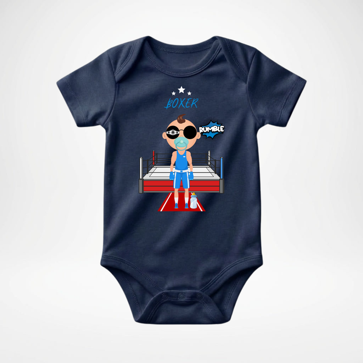 Navy blauer Baby Body kurzarm für Jungs mit Boxer- Motiv, cooler Babybody aus Baumwolle mit Boxer- Design der Baby-&amp; Kleinkind- Marke TIMMY &amp; MIMMY