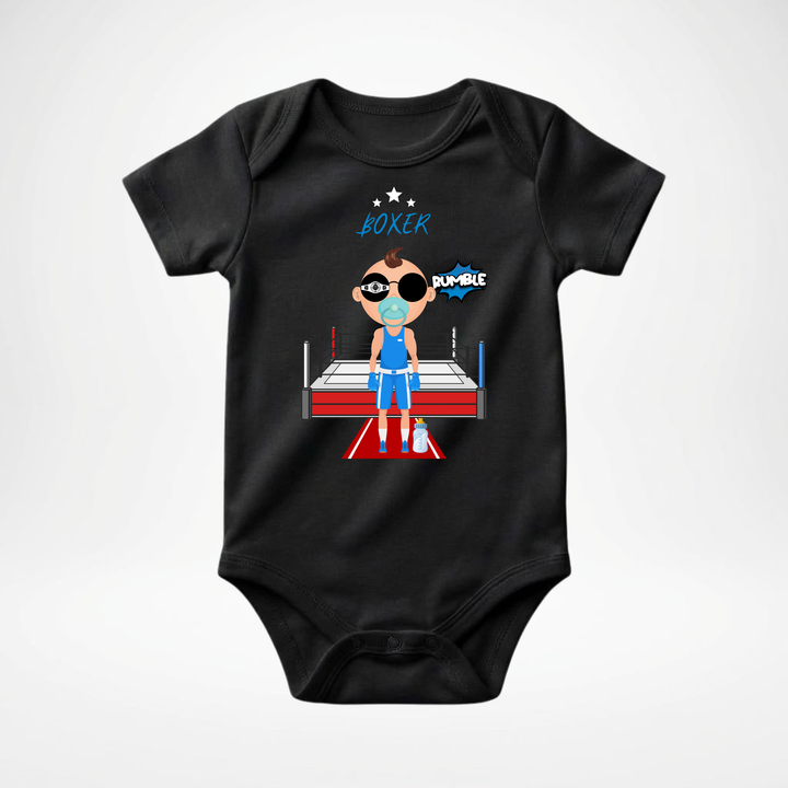 Schwarzer Baby Body kurzarm für Jungs mit Boxer- Motiv, cooler Babybody aus Baumwolle mit Boxer- Design der Baby-&amp; Kleinkind- Marke TIMMY &amp; MIMMY