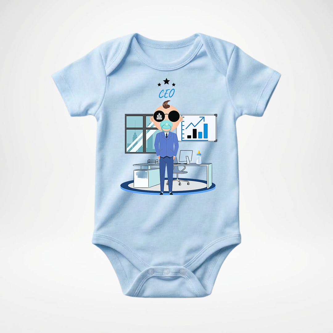 Hellblauer Baby Body kurzarm für Jungs mit CEO- Motiv, cooler Babybody aus Baumwolle mit Business- Design der Baby-&amp; Kleinkind- Marke TIMMY &amp; MIMMY