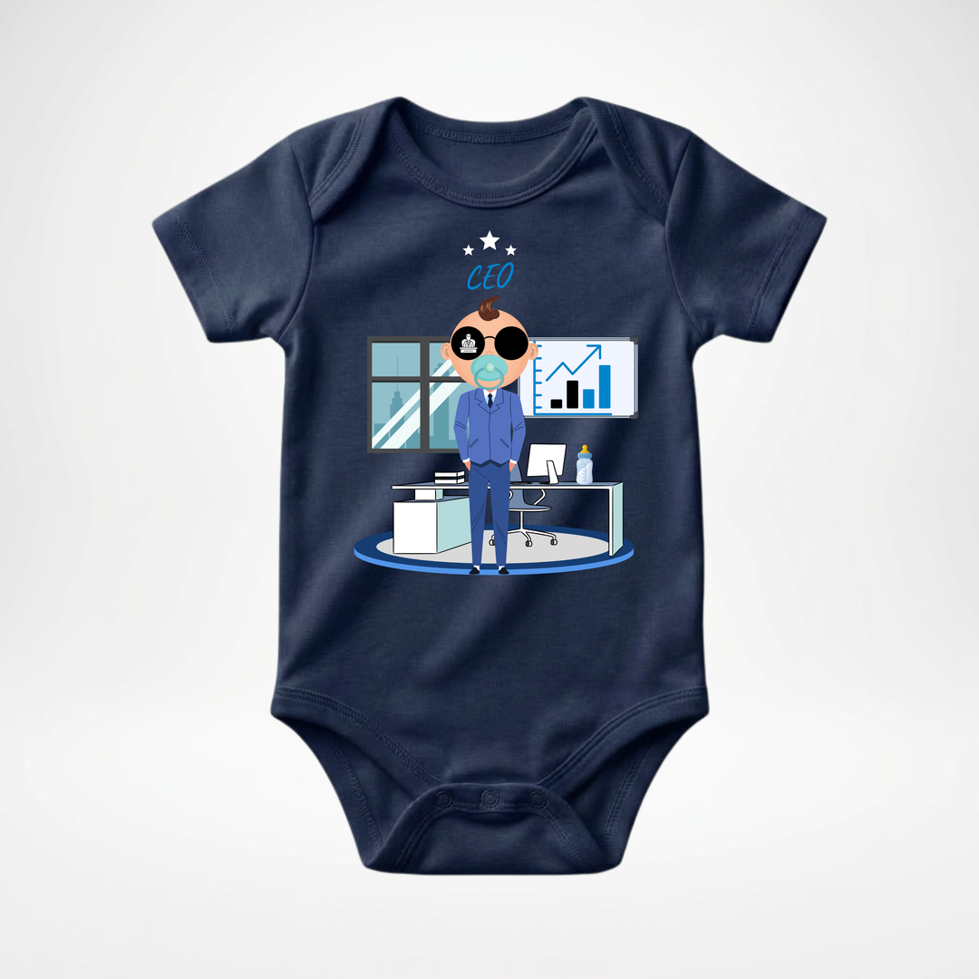 Navy blauer Baby Body kurzarm für Jungs mit CEO- Motiv, cooler Babybody aus Baumwolle mit Business- Design der Baby-&amp; Kleinkind- Marke TIMMY &amp; MIMMY