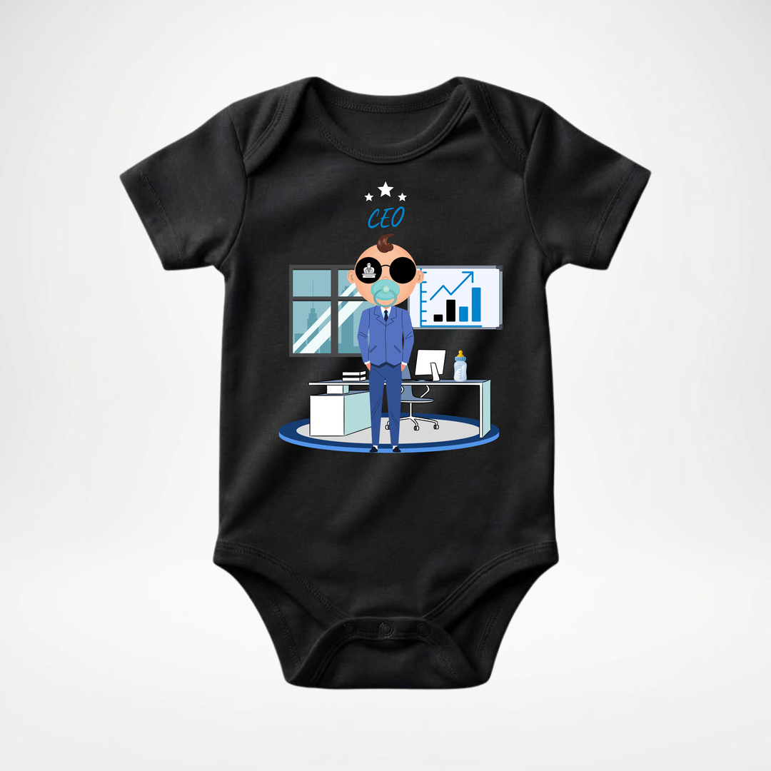 Schwarzer Baby Body kurzarm für Jungs mit CEO- Motiv, cooler Babybody aus Baumwolle mit Business- Design der Baby-&amp; Kleinkind- Marke TIMMY &amp; MIMMY