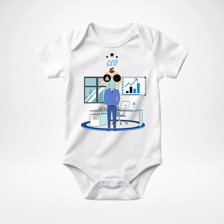 Weißer Baby Body kurzarm für Jungs mit CEO- Motiv, cooler Babybody aus Baumwolle mit Business- Design der Baby-&amp; Kleinkind- Marke TIMMY &amp; MIMMY