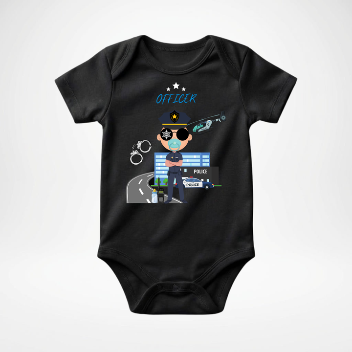 Schwarzer Baby Body kurzarm für Jungs mit Officer Motiv, cooler Babybody aus Baumwolle mit Polizei- Design der Baby-&amp; Kleinkind- Marke TIMMY &amp; MIMMY