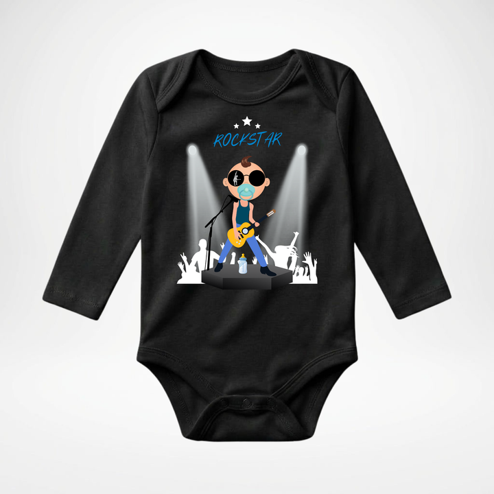 Schwarzer Baby Body langarm für Jungs mit Rockstar Motiv, hochwertiger Babybody aus Baumwolle mit Rock and Roll Design von TIMMY &amp; MIMMY